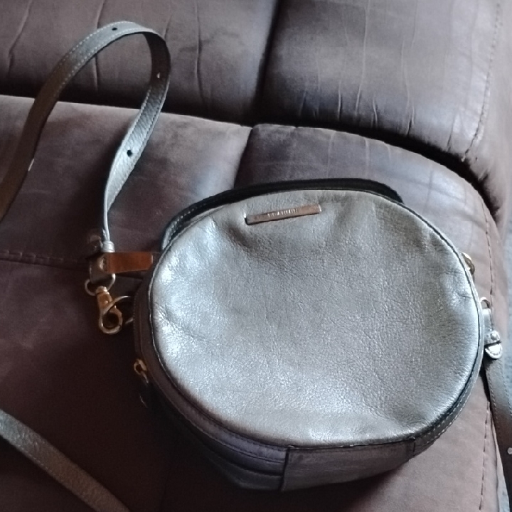 Brahmin Gray Leather Bag With Gold Accent. Used Vintage